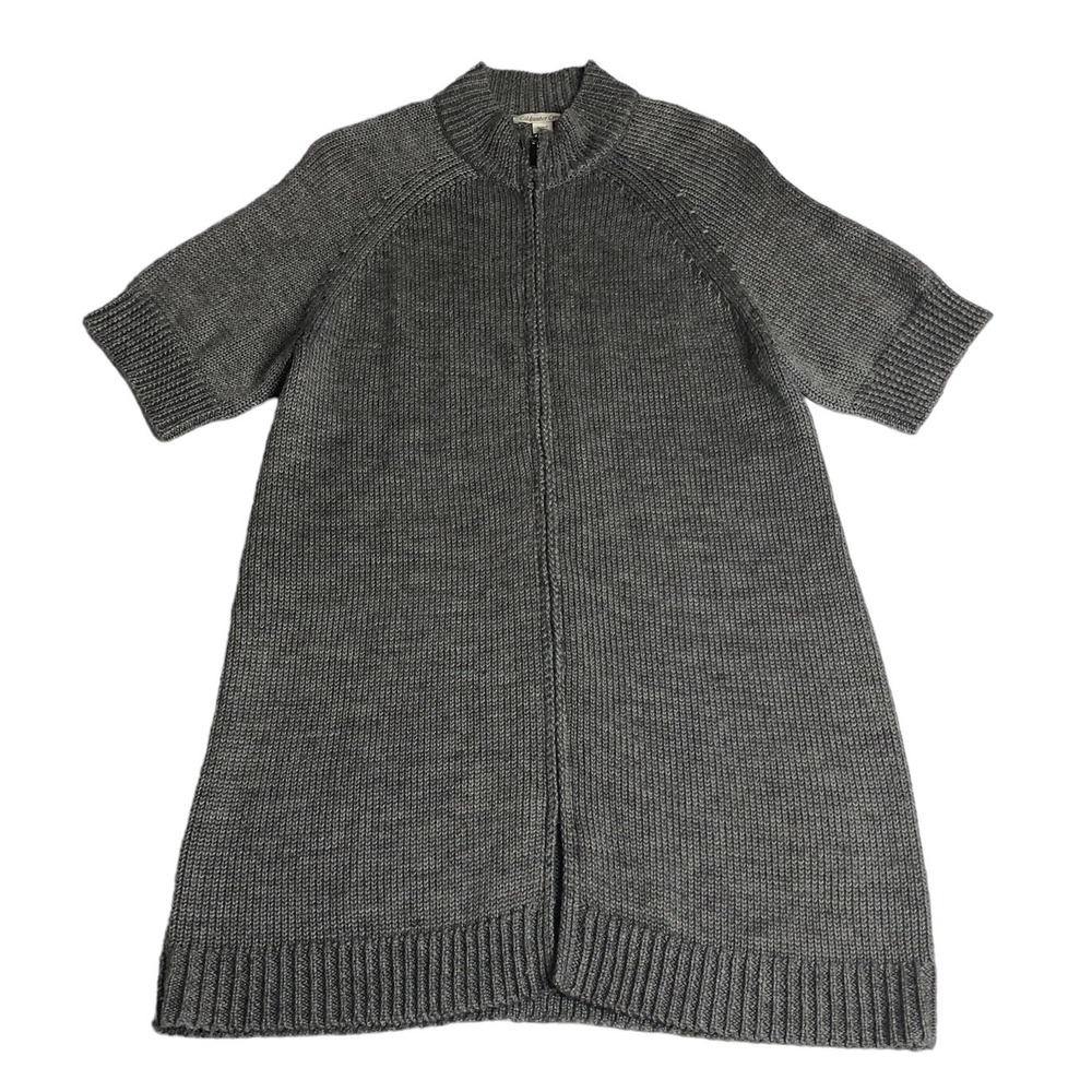 Coldwater Creek Longline Sweater Womens L Gray Zip Mock Neck Tunic Wool Blend